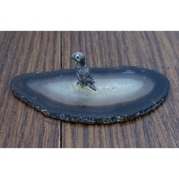 Miniature Metal Pewter Small Bird with Agate Stone Base - Picture 3 of 6